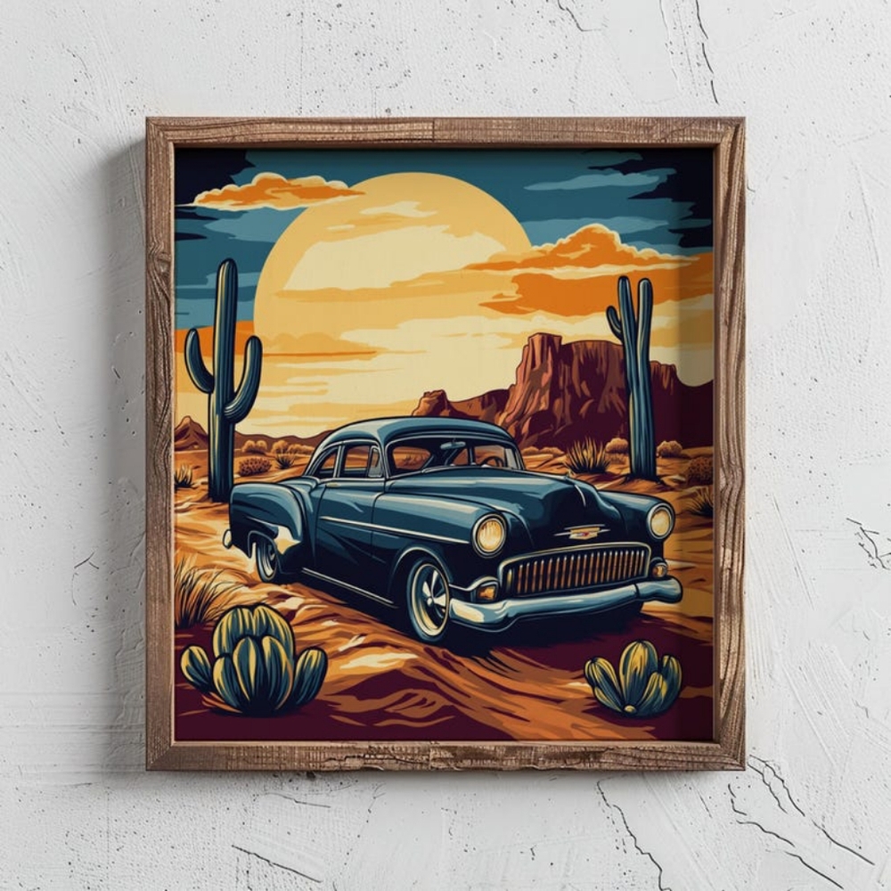 Vintage Classic Car & Traditional Tattoo Flash Art Print